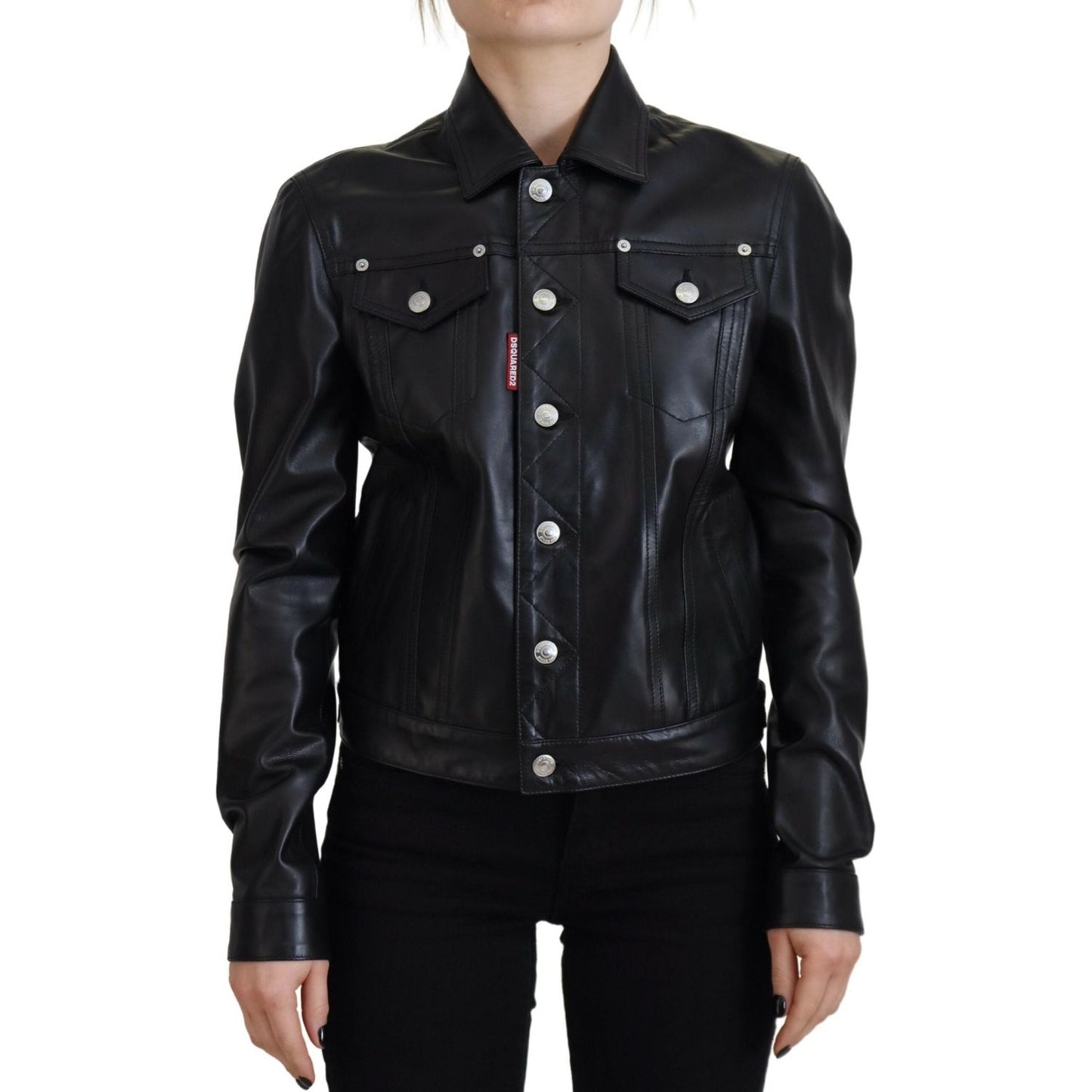 Dsquared² Black Leather Collared Long Sleeves Jacket JKT3519-38