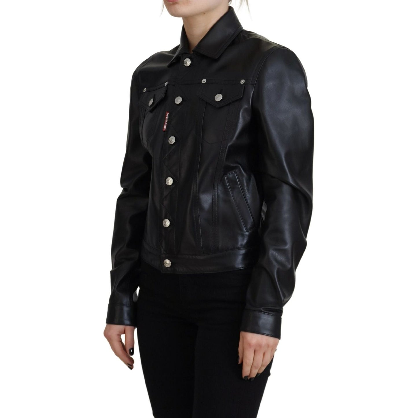 Dsquared² Black Leather Collared Long Sleeves Jacket JKT3519-38