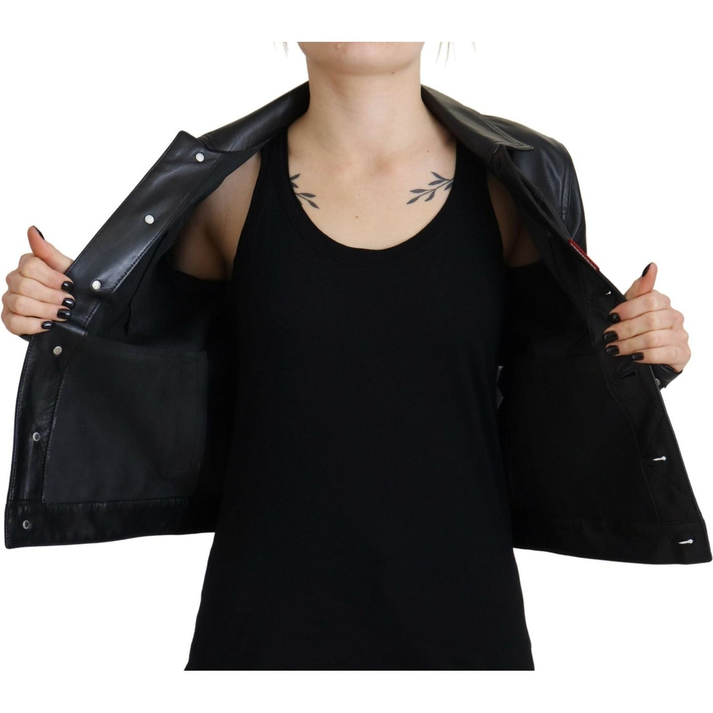 Dsquared² Black Leather Collared Long Sleeves Jacket JKT3519-38