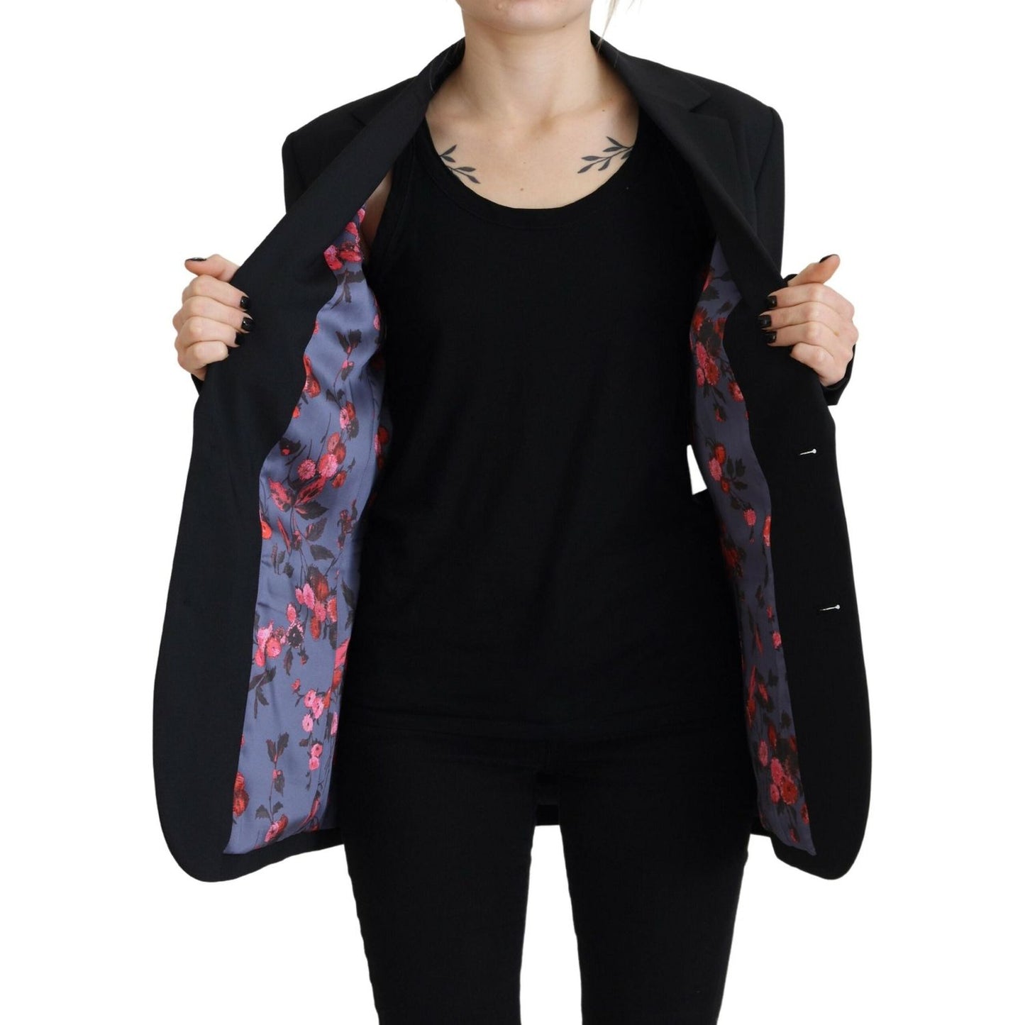 Dsquared² Black Flower Single Breasted Coat Blazer JKT3524-38