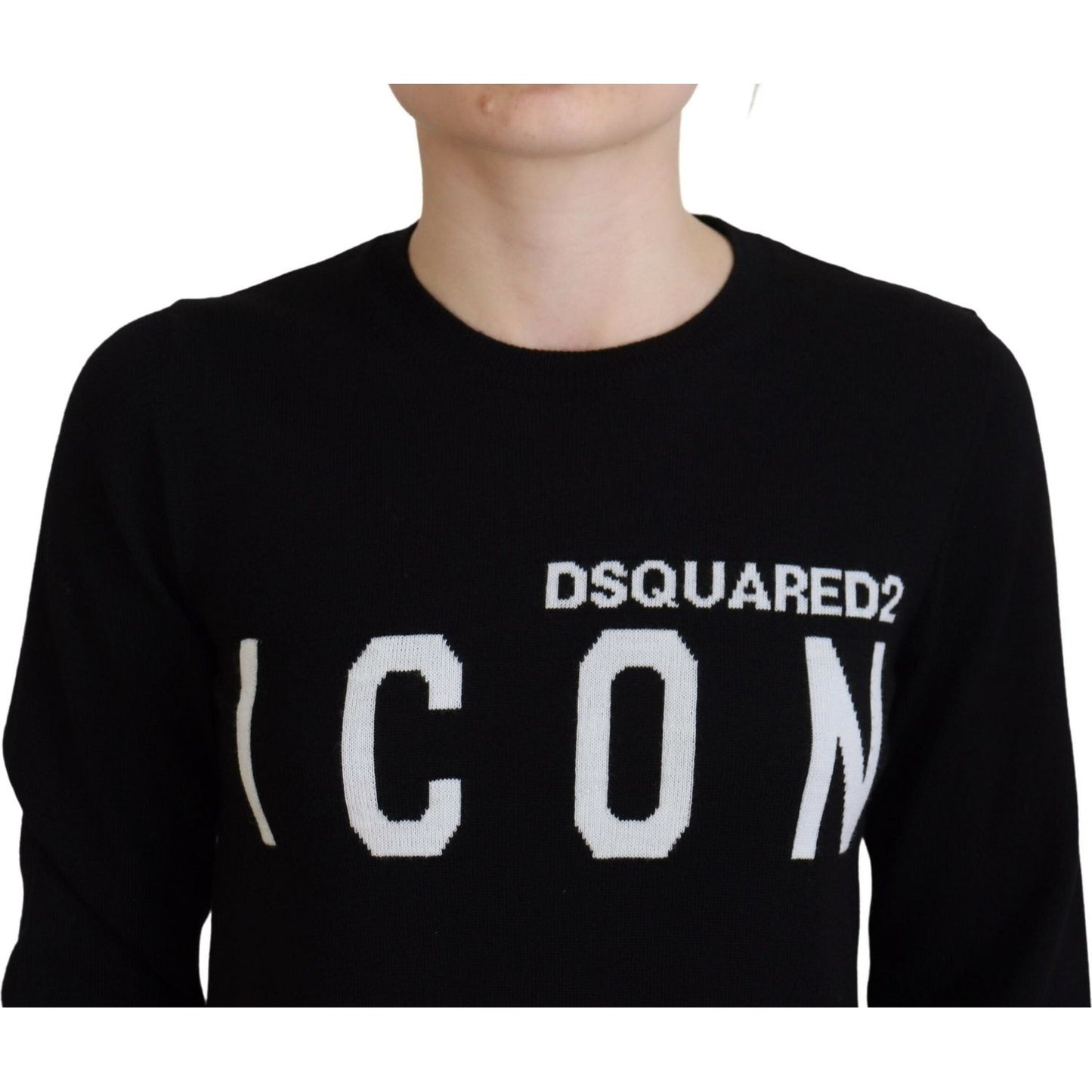 Dsquared² Black Virgin Wool Logo Print Long Sleeves Sweater TSH83389-38