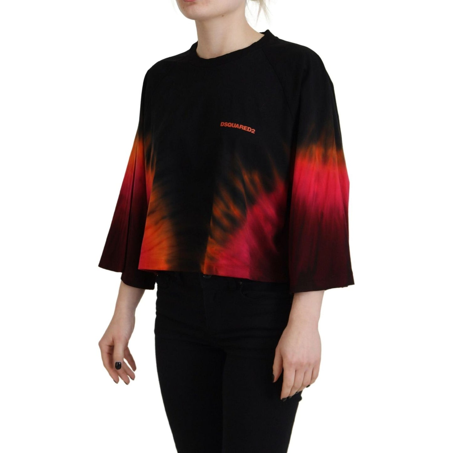 Dsquared² Black Cotton Tie Dye Crew Neck Casual Top TSH83405-38