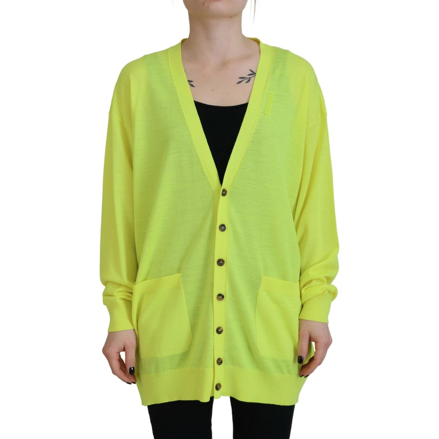 Dsquared² Yellow Wool Knitted Buttoned Cardigan Sweater TSH83471-38