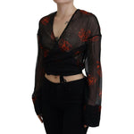 Dsquared² Black Floral Print Cropped Wrap Long Sleeves Top TSH83377-38