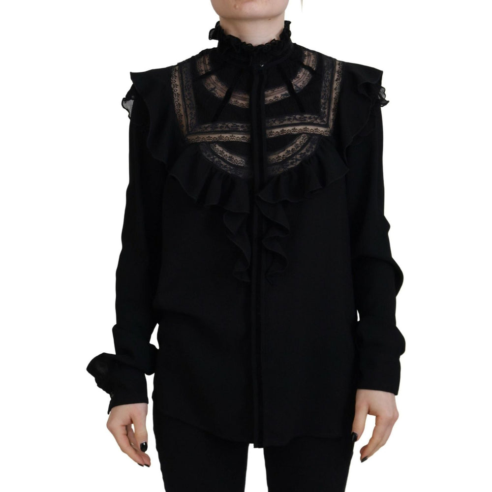 Dsquared² Black Lace Trim Turtle Neck Long Sleeves Top TSH83382-38