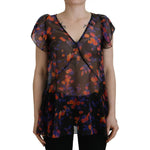 Dsquared² Black Floral Print Short Sleeves V-neck Blouse Top TSH83383-38