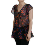 Dsquared² Black Floral Print Short Sleeves V-neck Blouse Top TSH83383-38