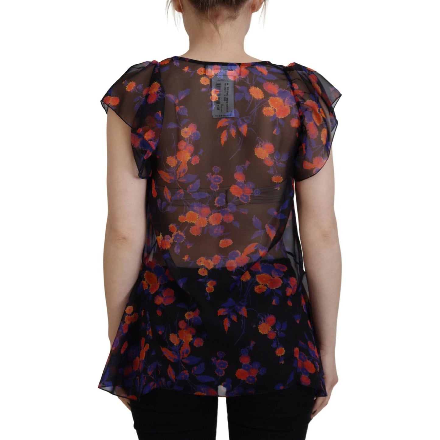 Dsquared² Black Floral Print Short Sleeves V-neck Blouse Top TSH83383-38