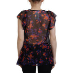 Dsquared² Black Floral Print Short Sleeves V-neck Blouse Top TSH83383-38