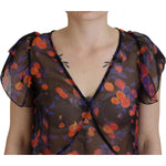 Dsquared² Black Floral Print Short Sleeves V-neck Blouse Top TSH83383-38