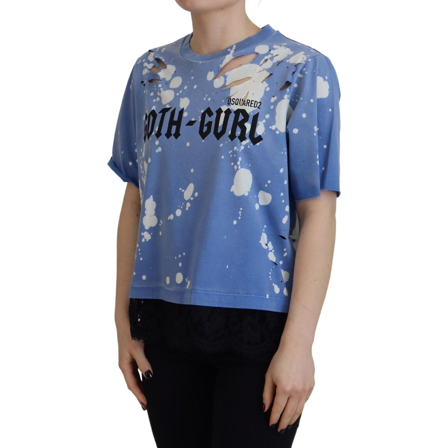 Dsquared² Blue Goth Gurl Print Black Lace Cotton Tee T-shirt TSH83394-38
