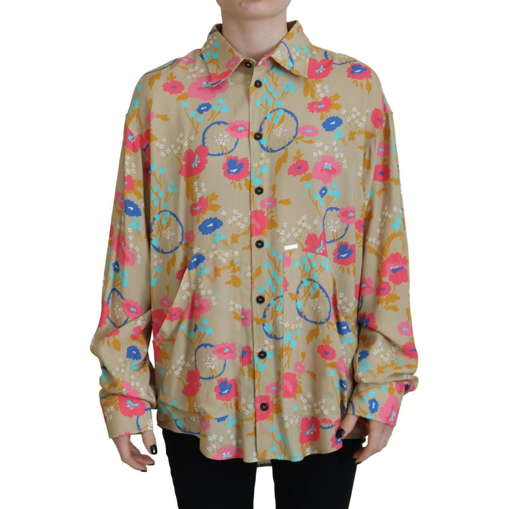 Dsquared² Beige Floral Collared Button Down Long Sleeves Shirt TSH83427-38