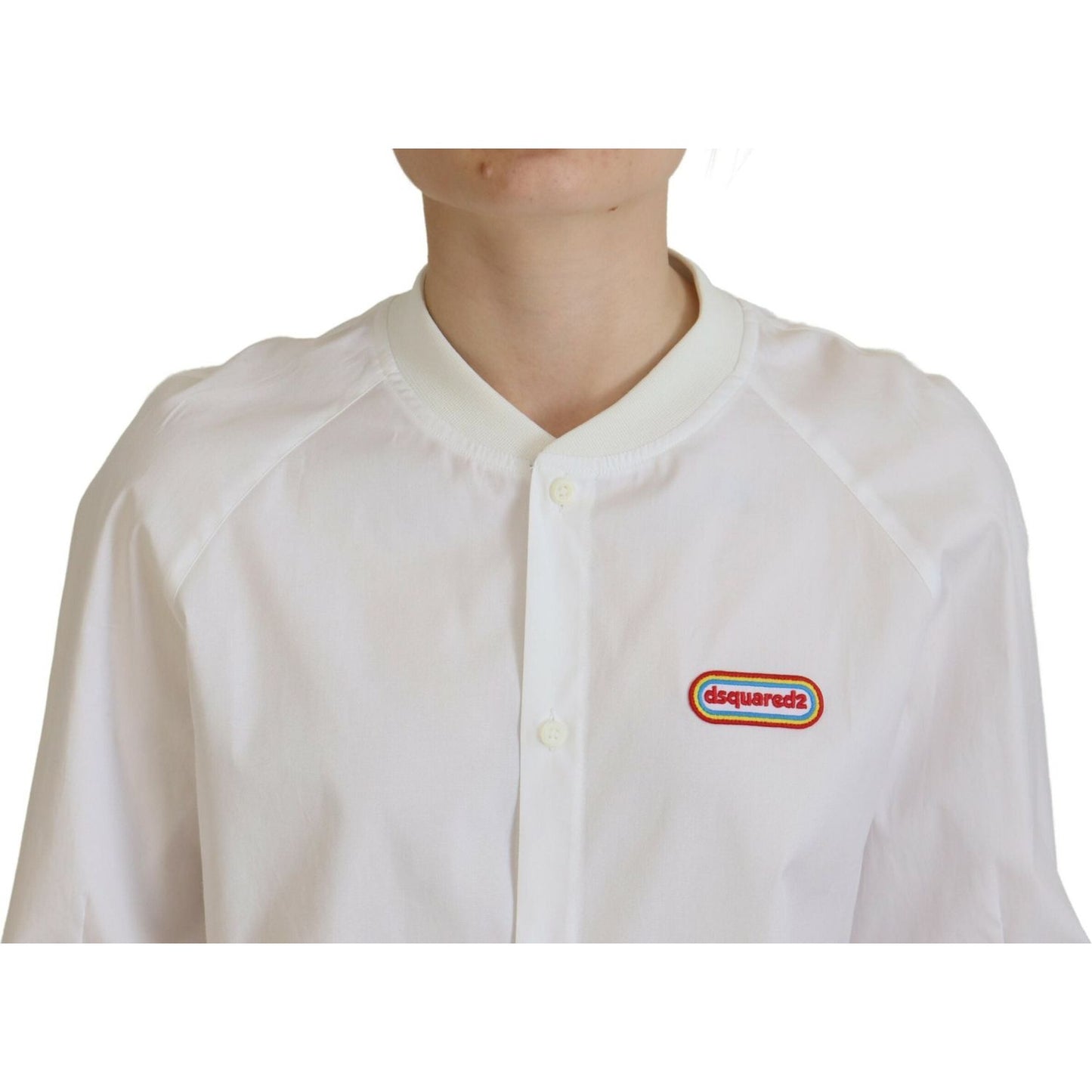 Dsquared² White Cotton Button Down Long Sleeves Crewneck Top TSH83433-38