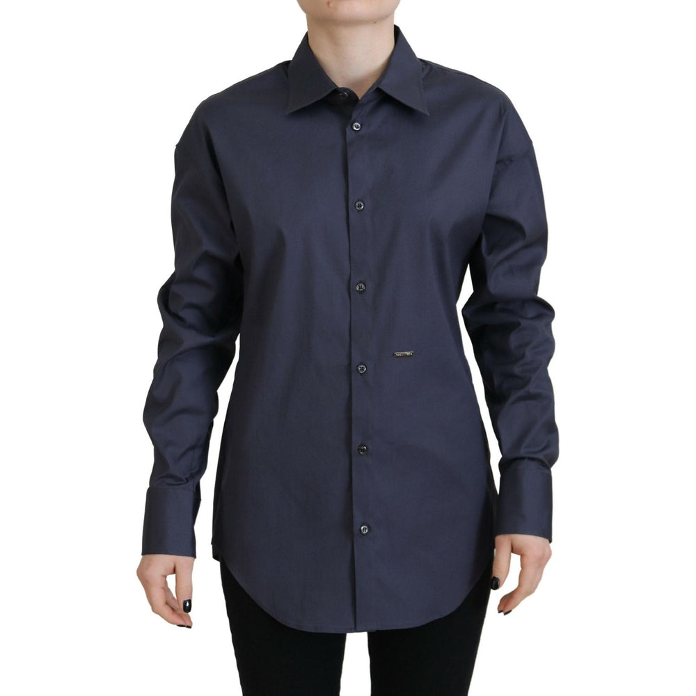 Dsquared² Navy Blue Cotton Button Down Collared Shirt Top TSH83435-38