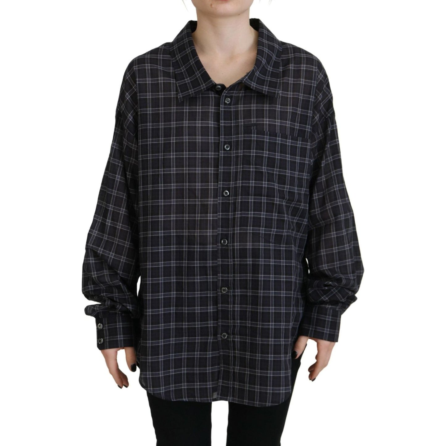 Dsquared² Black Checkered Collared Button Long Sleeves Shirt TSH83436-38