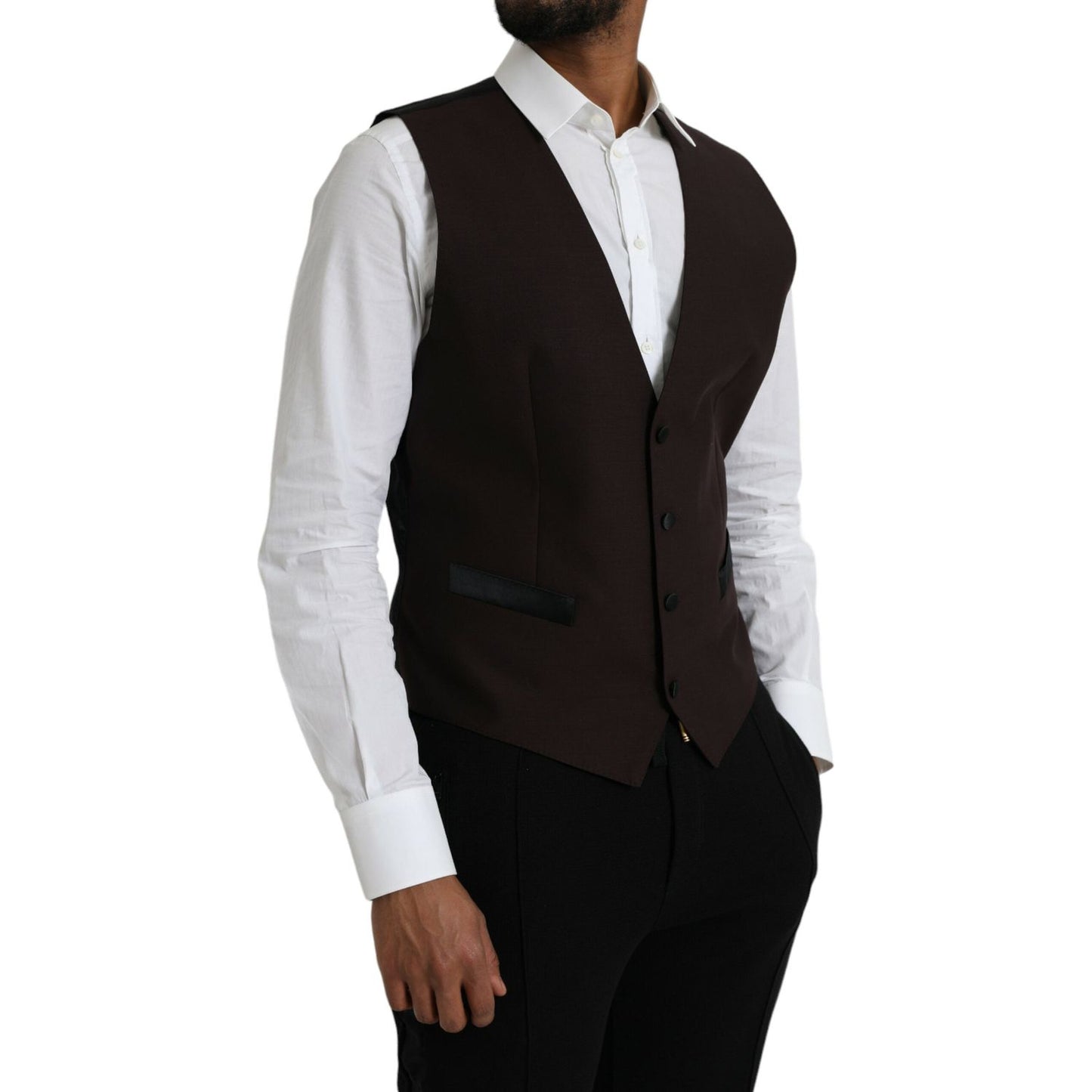 Dolce & Gabbana Brown Wool Waistcoat Dress Formal Vest TSH851990-52