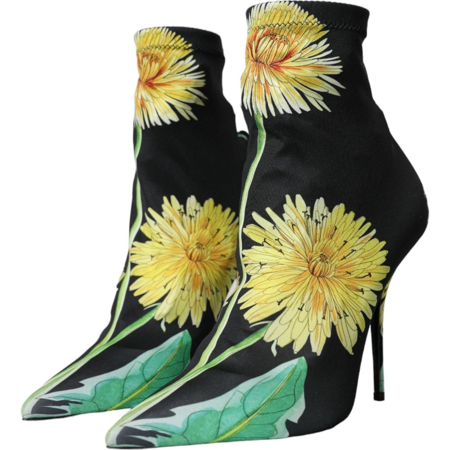 Dolce & Gabbana Black Floral Jersey Stretch Ankle Boots Shoes LA10619-39