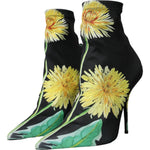 Dolce & Gabbana Black Floral Jersey Stretch Ankle Boots Shoes LA10619-39