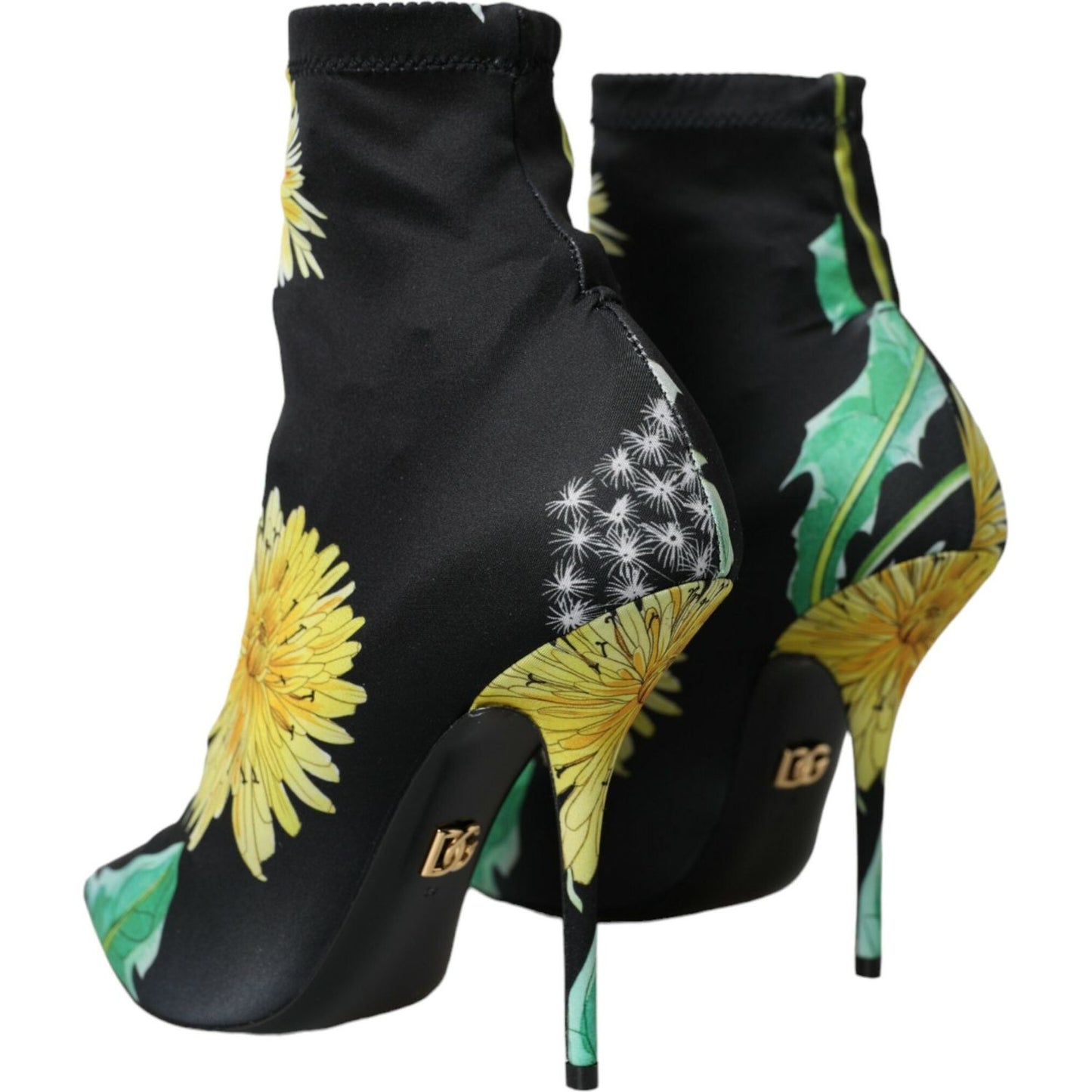 Dolce & Gabbana Black Floral Jersey Stretch Ankle Boots Shoes LA10619-39