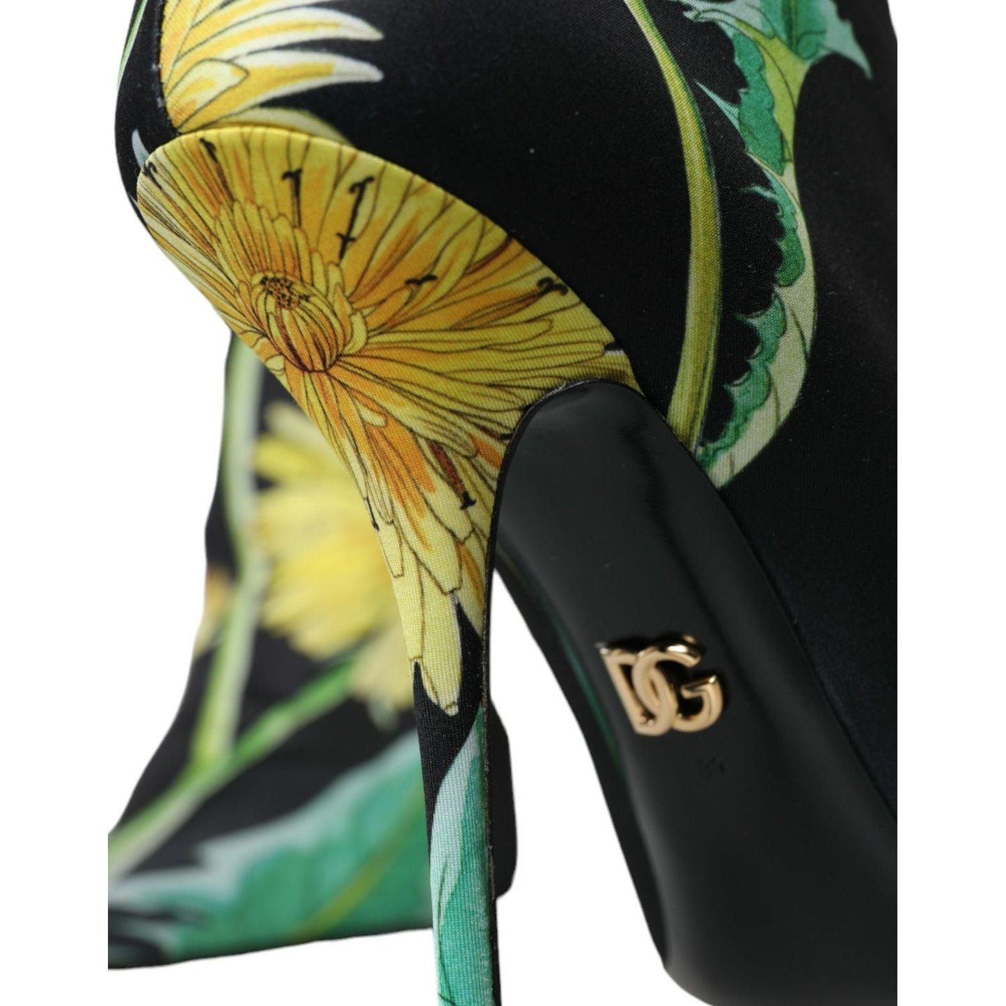 Dolce & Gabbana Black Floral Jersey Stretch Ankle Boots Shoes LA10619-39