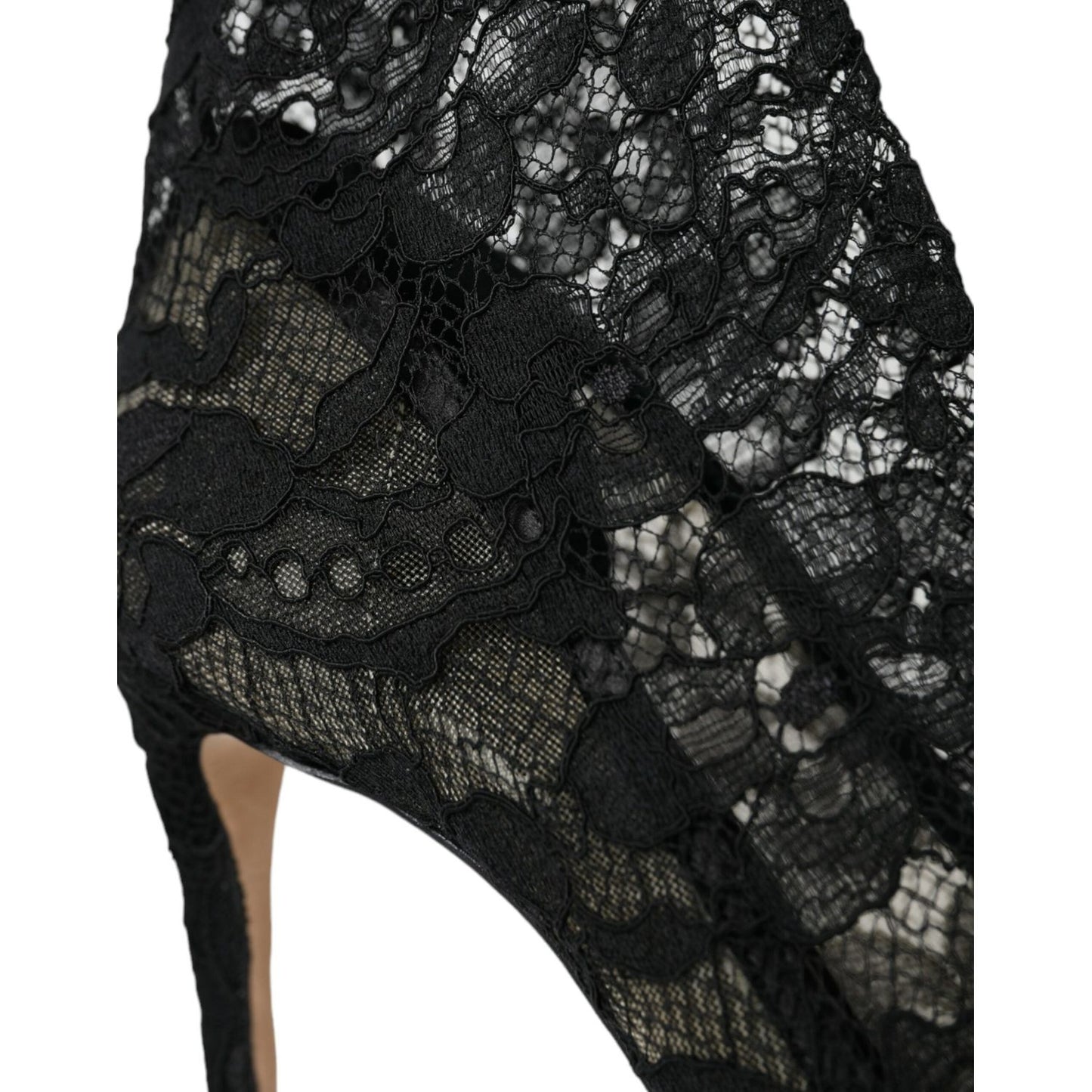 Dolce & Gabbana Black Stretch Taormina Lace Boots Shoes LA10784-37.5