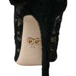 Dolce & Gabbana Black Stretch Taormina Lace Boots Shoes LA10784-37.5