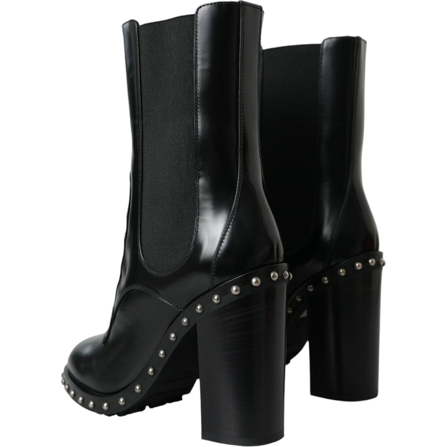 Dolce & Gabbana Black Leather Studded Lace Up Boots Shoes LA10927-36