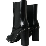 Dolce & Gabbana Black Leather Studded Lace Up Boots Shoes LA10927-36