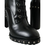 Dolce & Gabbana Black Leather Studded Lace Up Boots Shoes LA10927-36