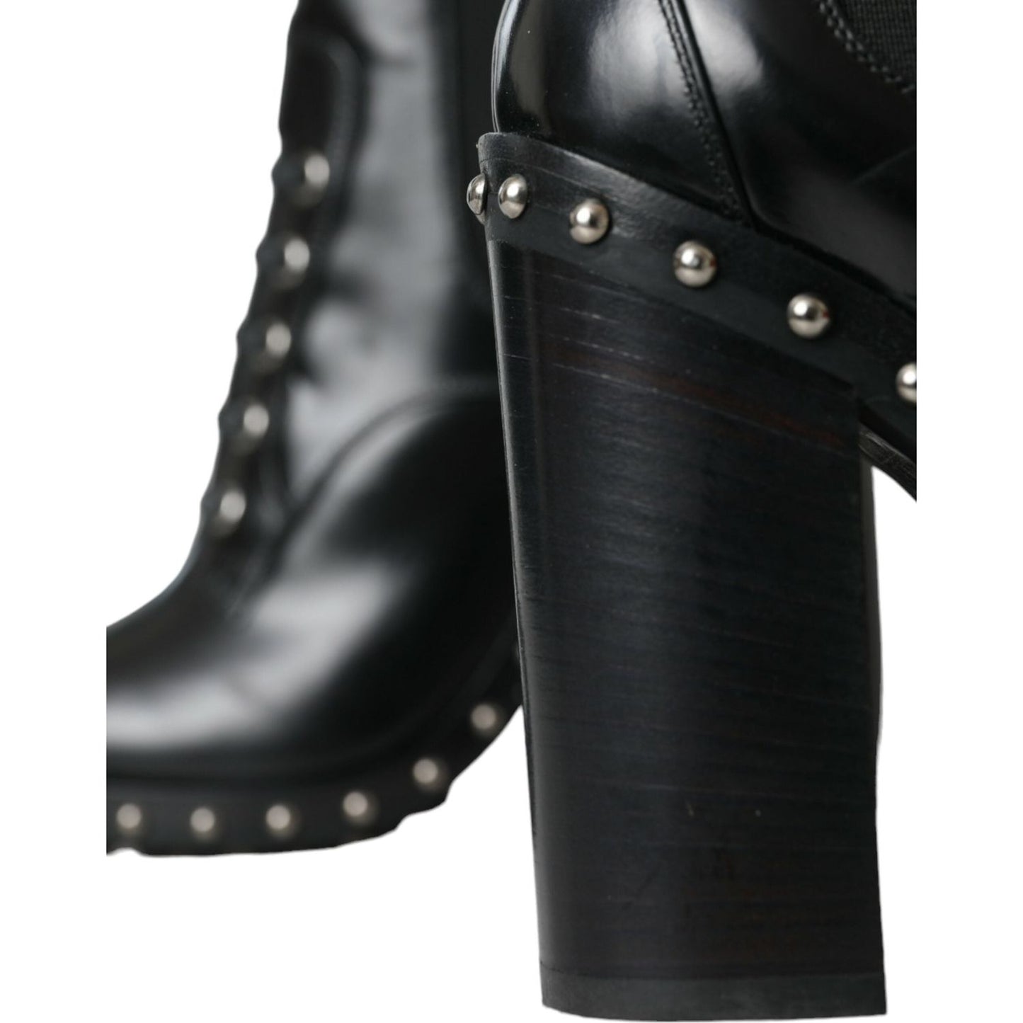 Dolce & Gabbana Black Leather Studded Lace Up Boots Shoes LA10927-36