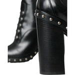 Dolce & Gabbana Black Leather Studded Lace Up Boots Shoes LA10927-36