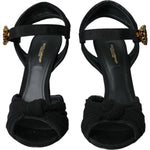Dolce & Gabbana Black Suede Embellished Heels Sandals Shoes LA10791-38.5
