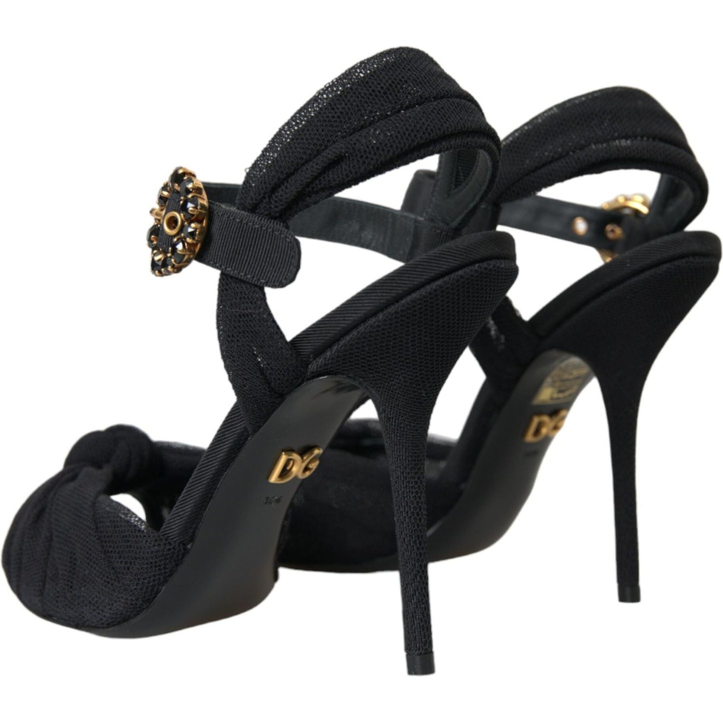 Dolce & Gabbana Black Suede Embellished Heels Sandals Shoes LA10791-38.5