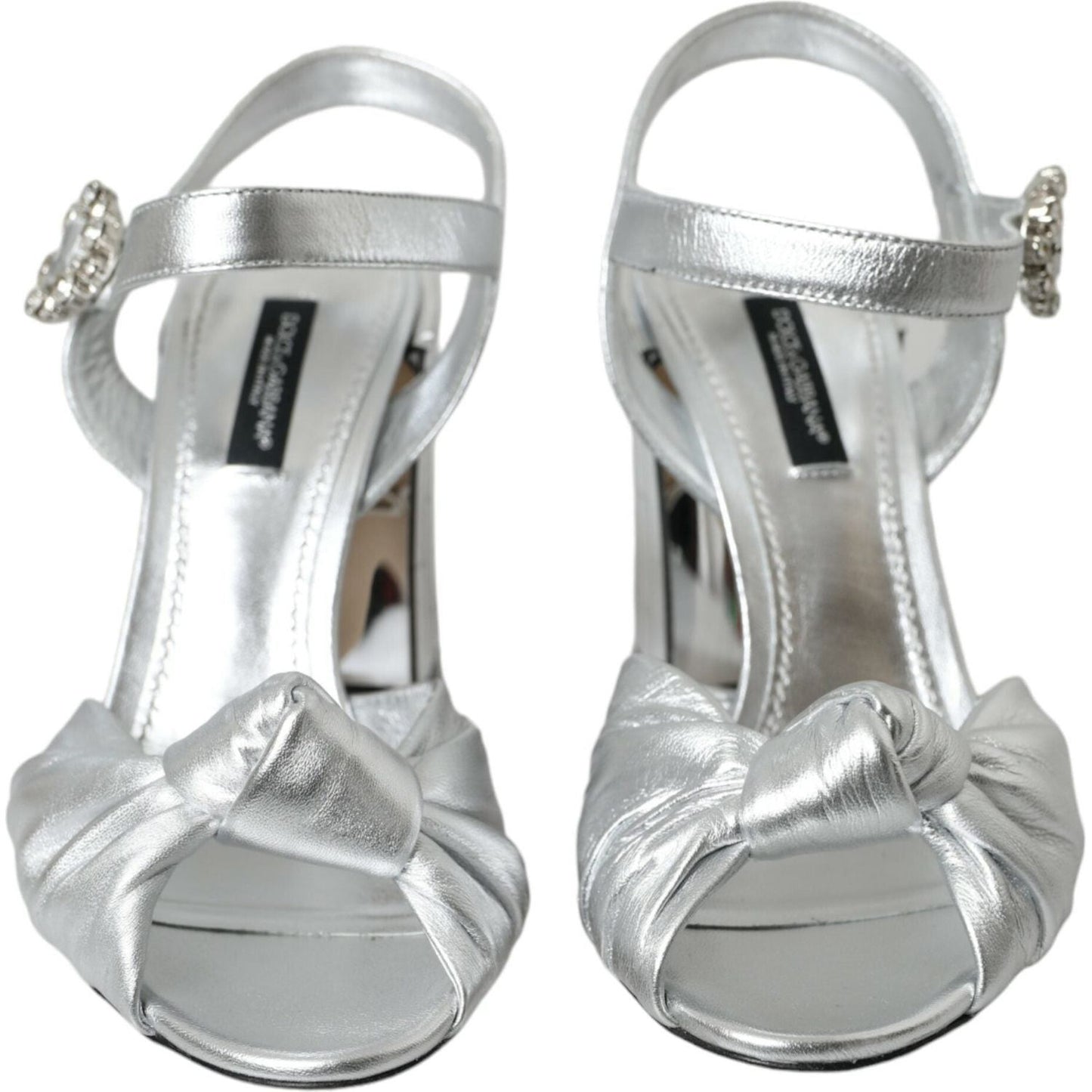 Dolce & Gabbana Silver Lambskin Leather Heels Sandals Shoes LA10793-36