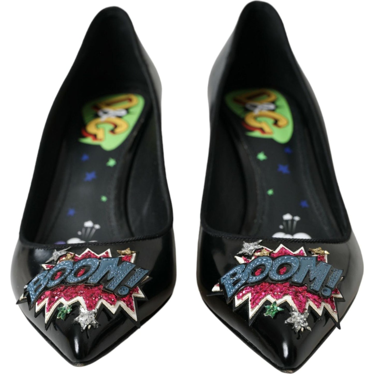 Dolce & Gabbana Black Leather BOOM Patch Heels Pumps Shoes LA10859-39