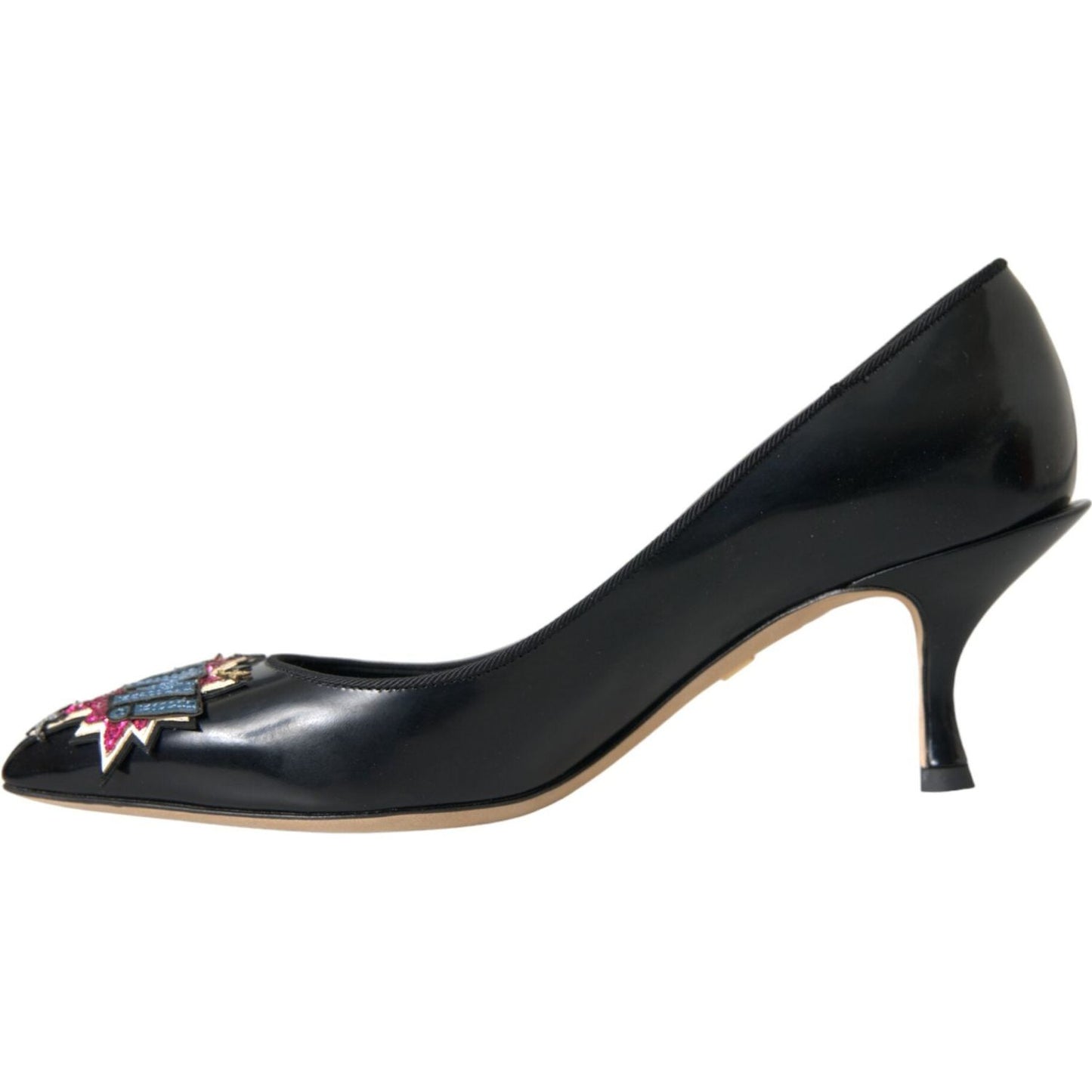 Dolce & Gabbana Black Leather BOOM Patch Heels Pumps Shoes LA10859-39