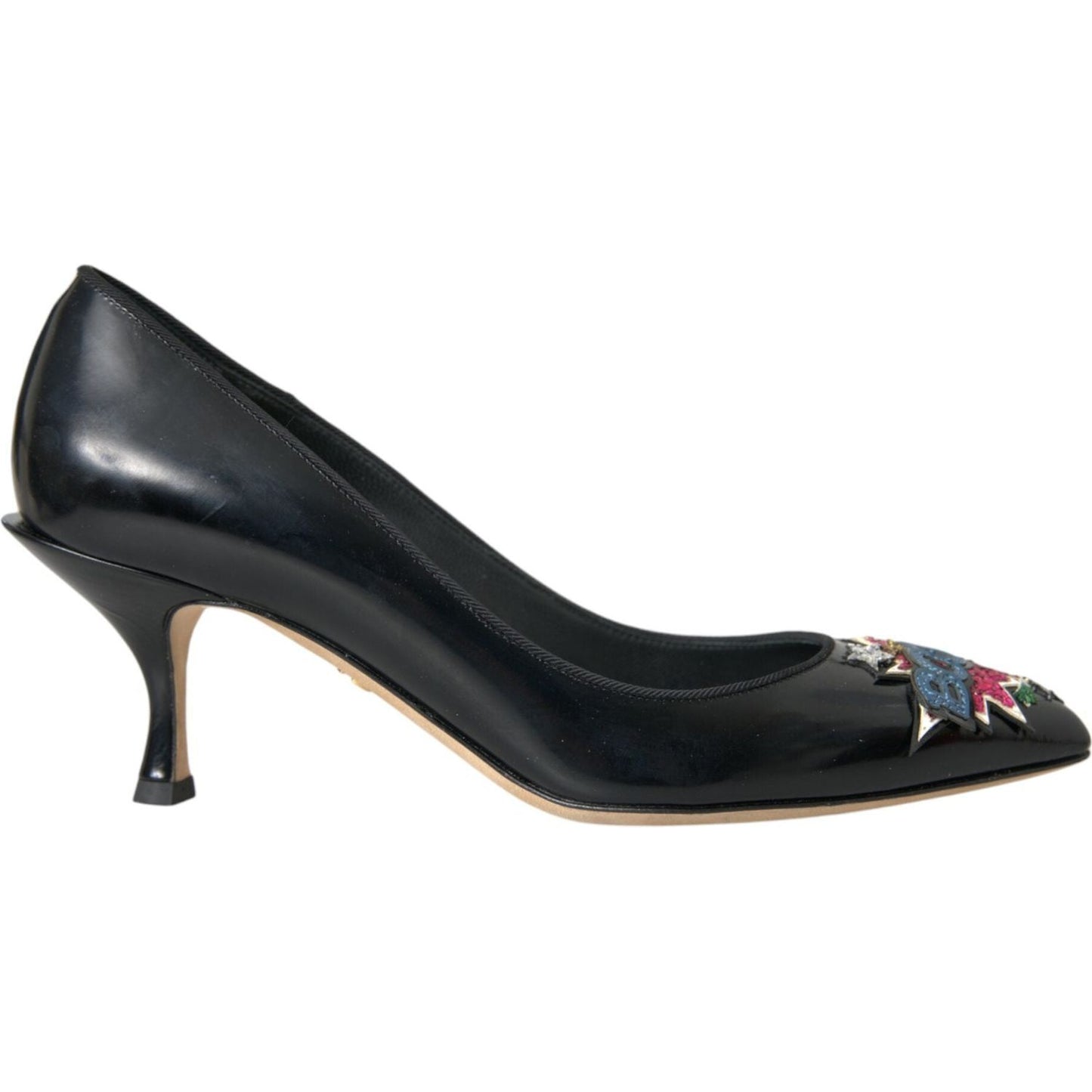 Dolce & Gabbana Black Leather BOOM Patch Heels Pumps Shoes LA10859-39