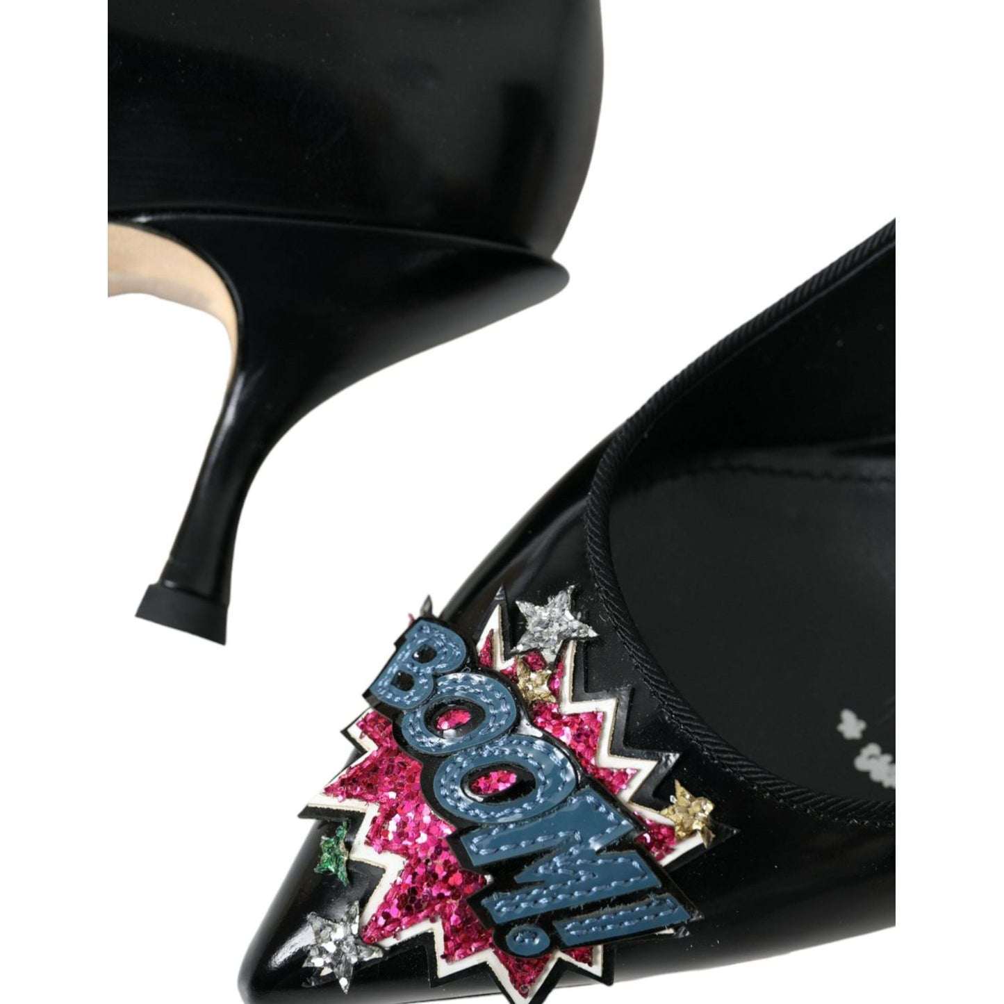 Dolce & Gabbana Black Leather BOOM Patch Heels Pumps Shoes LA10859-39