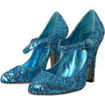 Dolce & Gabbana Blue Sequin Mary Jane Pumps High Heels Shoes LA10620-39