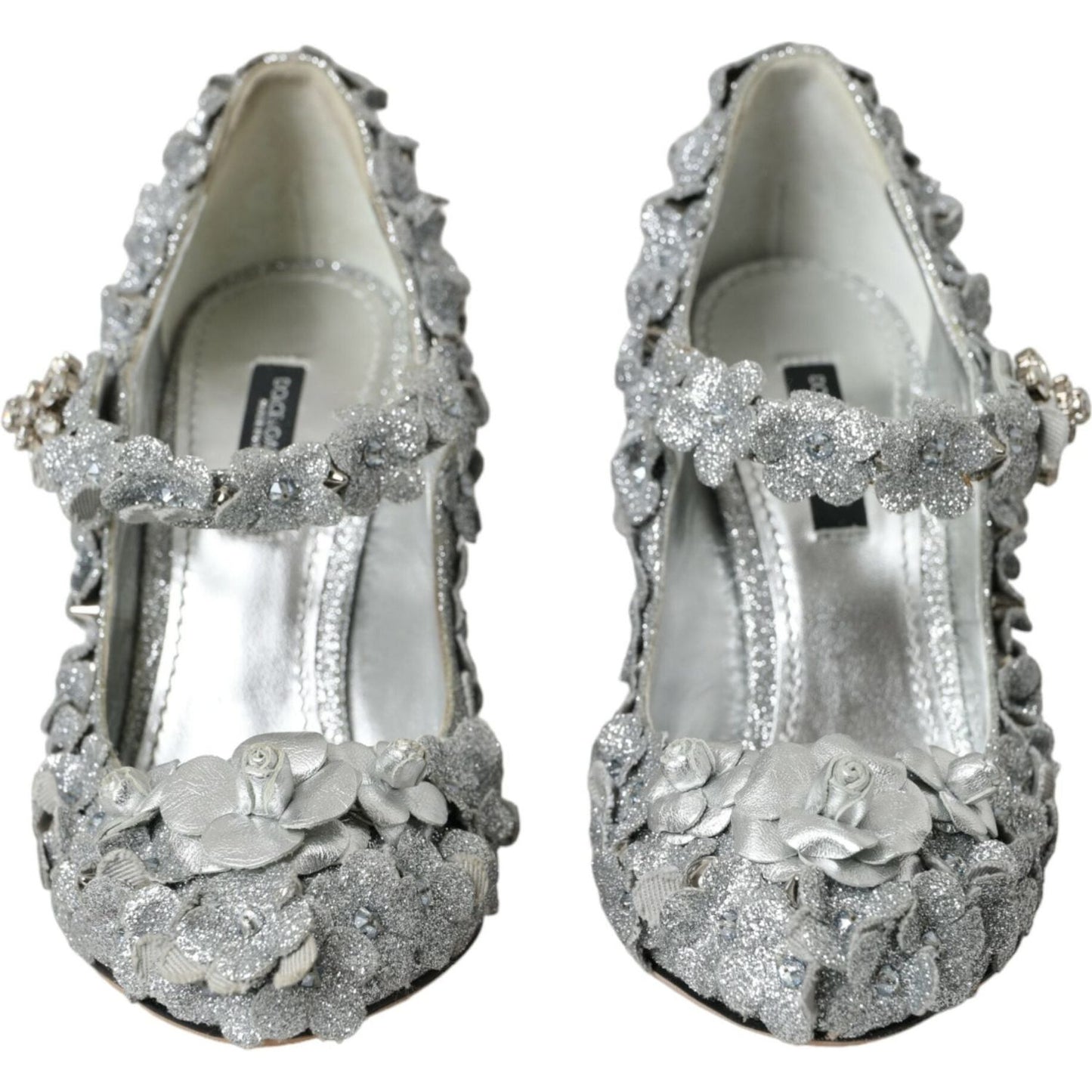 Dolce & Gabbana Silver Floral Crystal Mary Jane Pumps Shoes LA10725-36