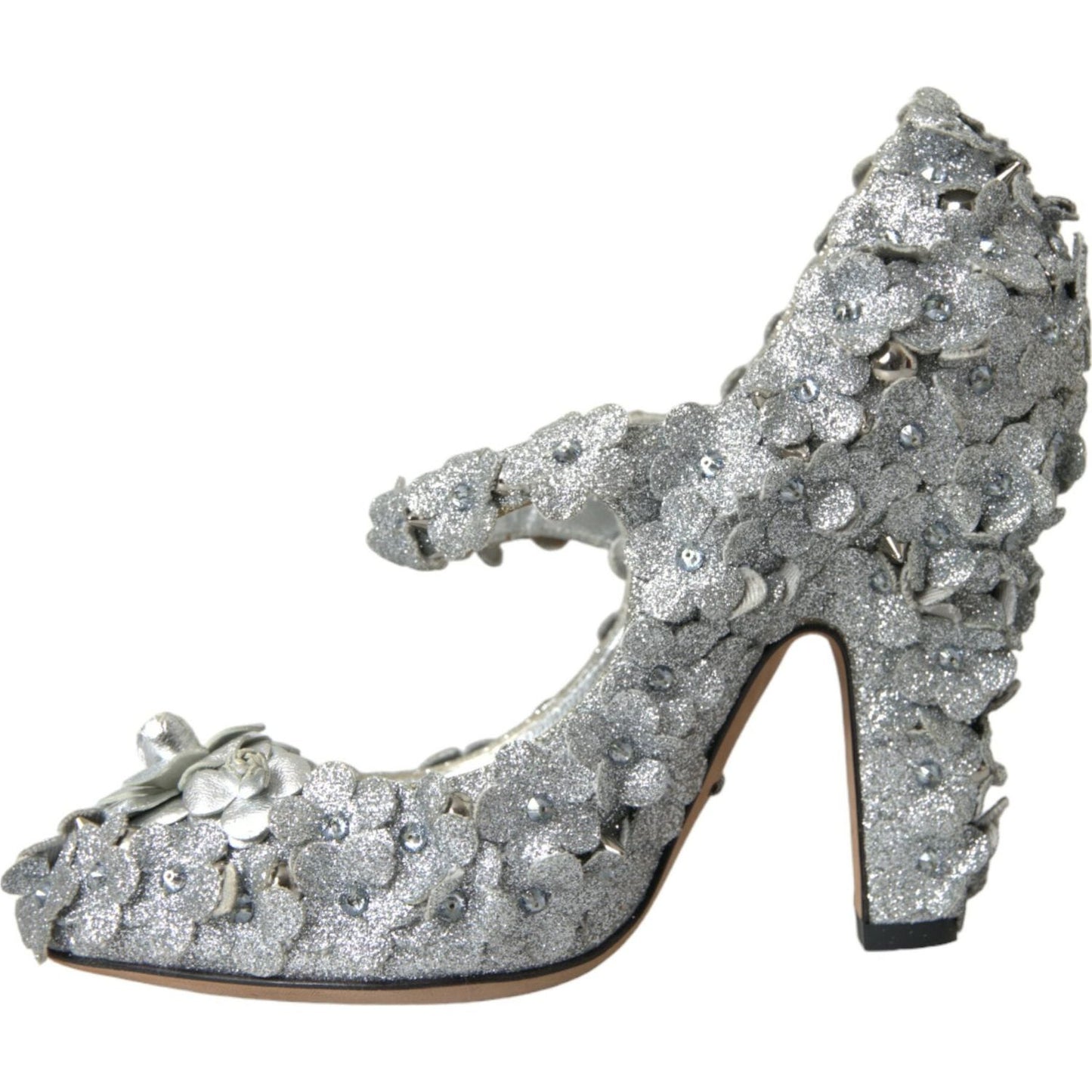 Dolce & Gabbana Silver Floral Crystal Mary Jane Pumps Shoes LA10725-36