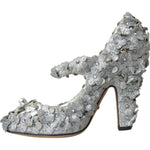 Dolce & Gabbana Silver Floral Crystal Mary Jane Pumps Shoes LA10725-36