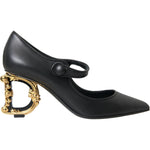 Dolce & Gabbana Black Leather Logo Heels Mary Janes Pumps Shoes LA10765-37.5