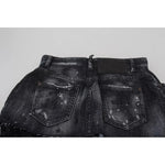 Dsquared² Black Checkered High Waist A-line Denim Mini Skirt SKI1892-38