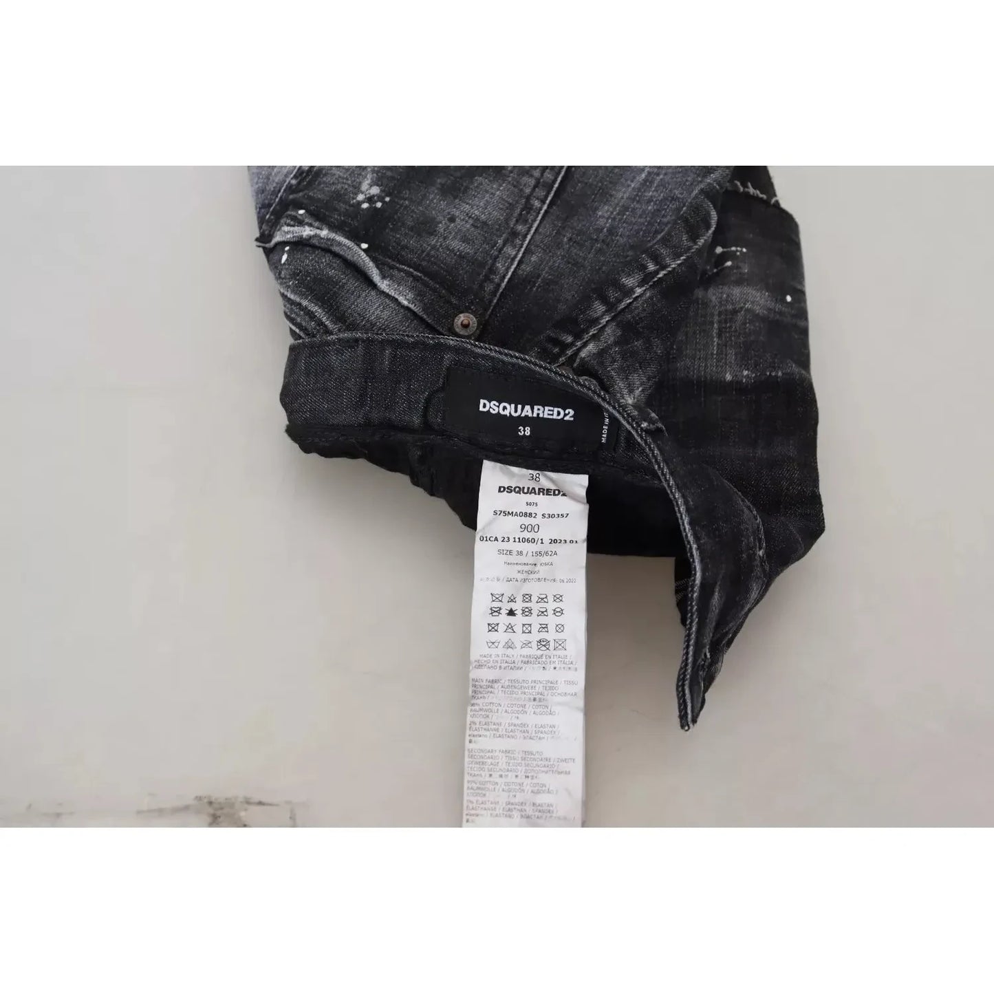 Dsquared² Black Checkered High Waist A-line Denim Mini Skirt SKI1892-38