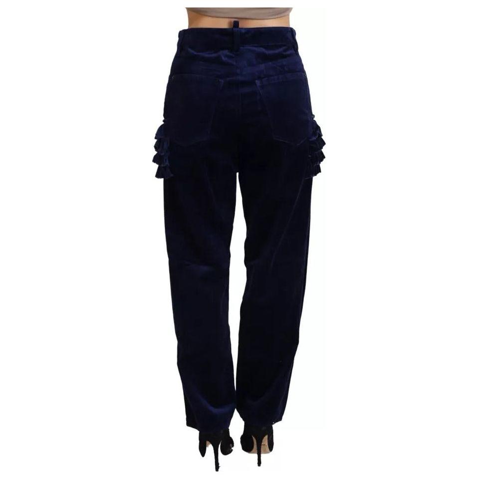 Dsquared² Blue Ruffles HighWaist Cotton Denim Boston Fit Pants PAN74524-38