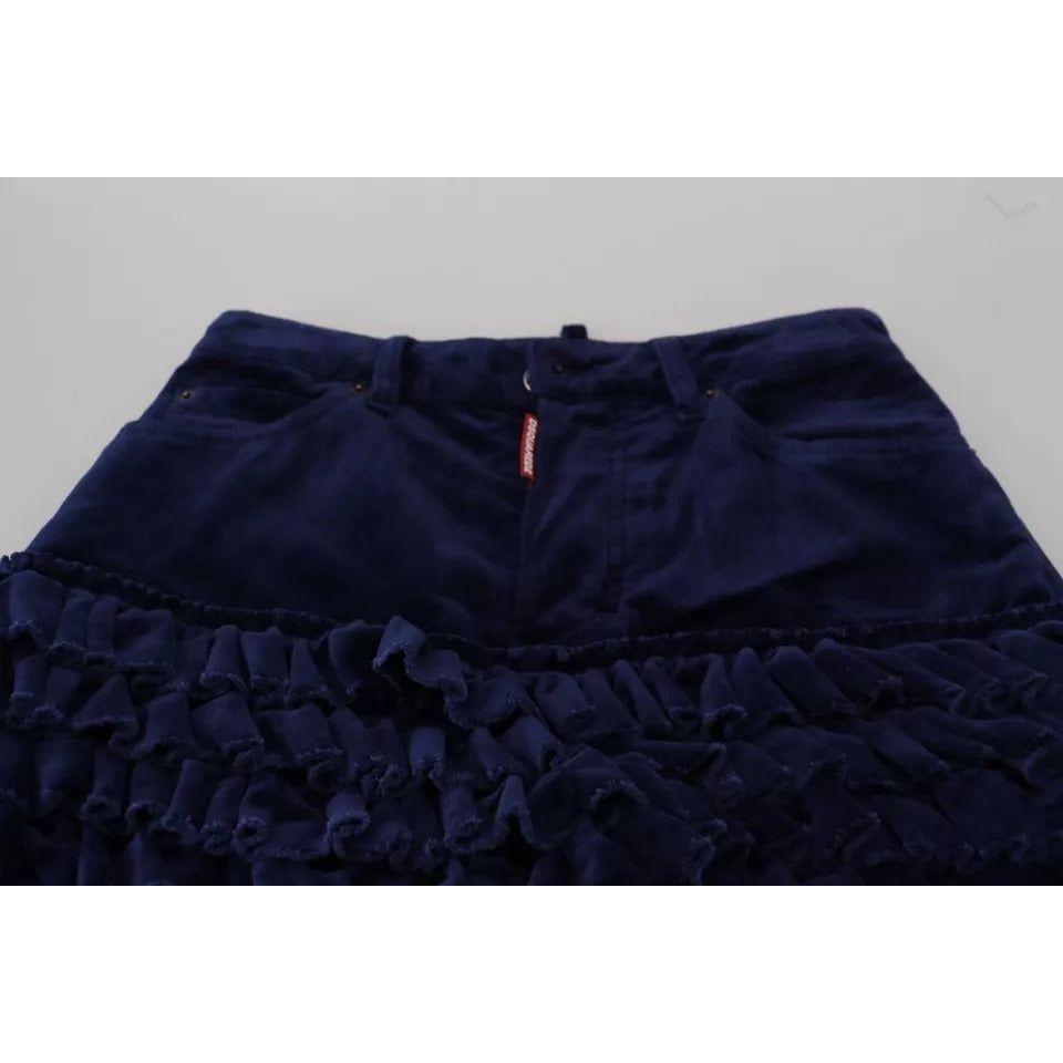 Dsquared² Blue Ruffles HighWaist Cotton Denim Boston Fit Pants PAN74524-38