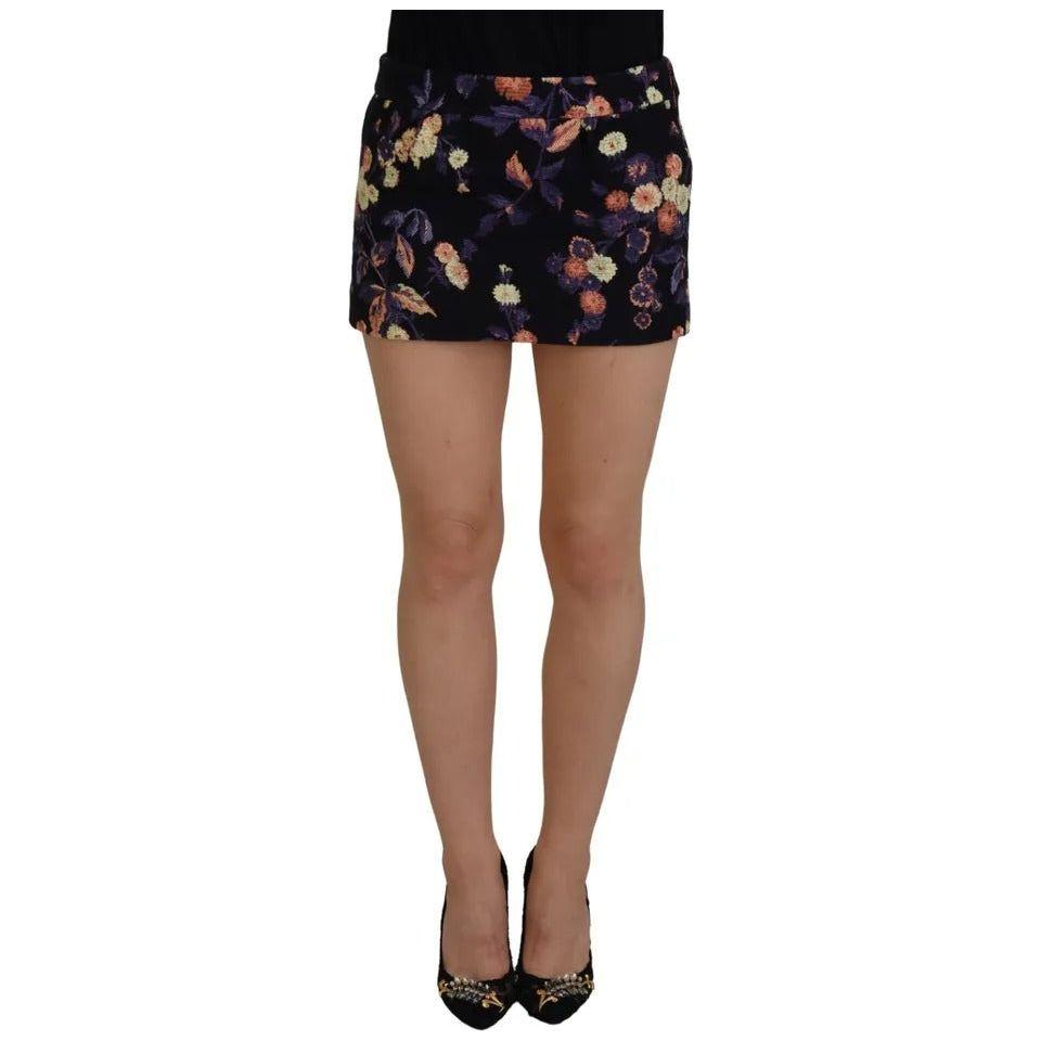 Dsquared² Black Floral Embroidery Mid Waist A-line Mini Skirt SKI1890-38