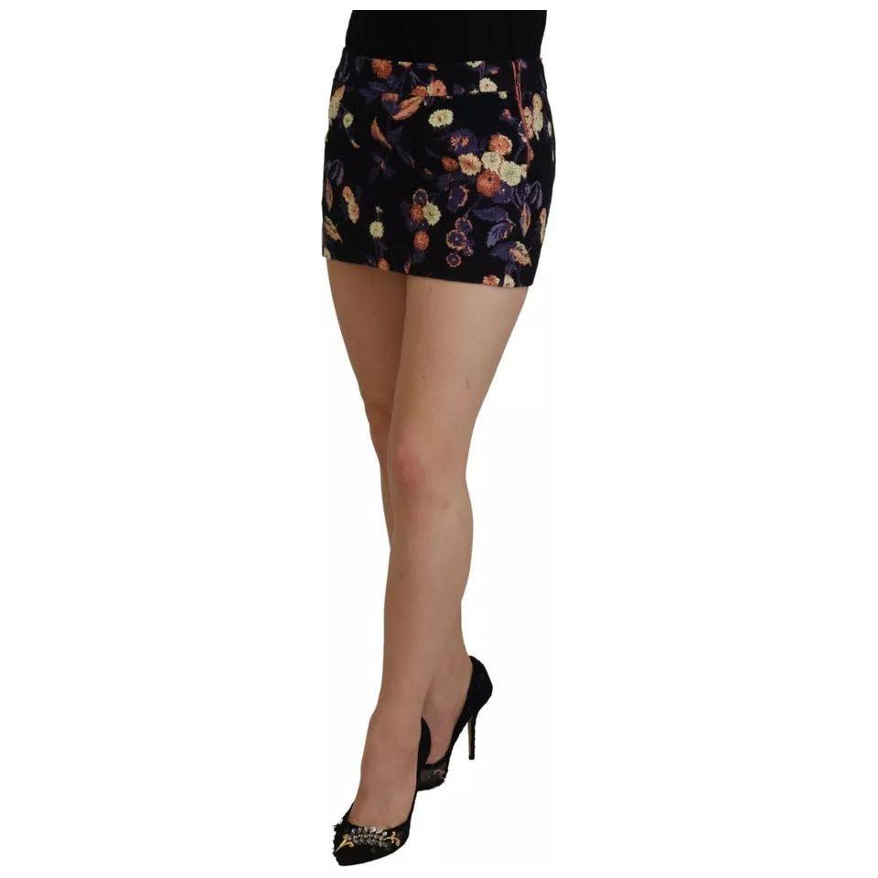 Dsquared² Black Floral Embroidery Mid Waist A-line Mini Skirt SKI1890-38