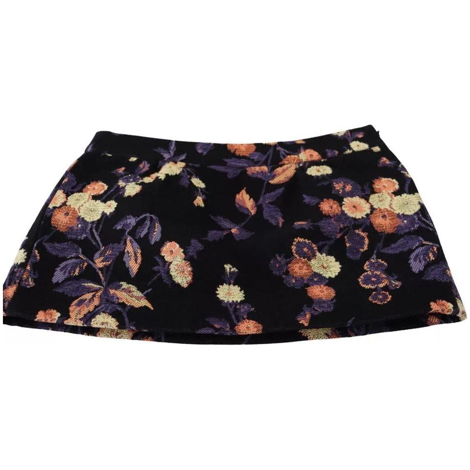 Dsquared² Black Floral Embroidery Mid Waist A-line Mini Skirt SKI1890-38